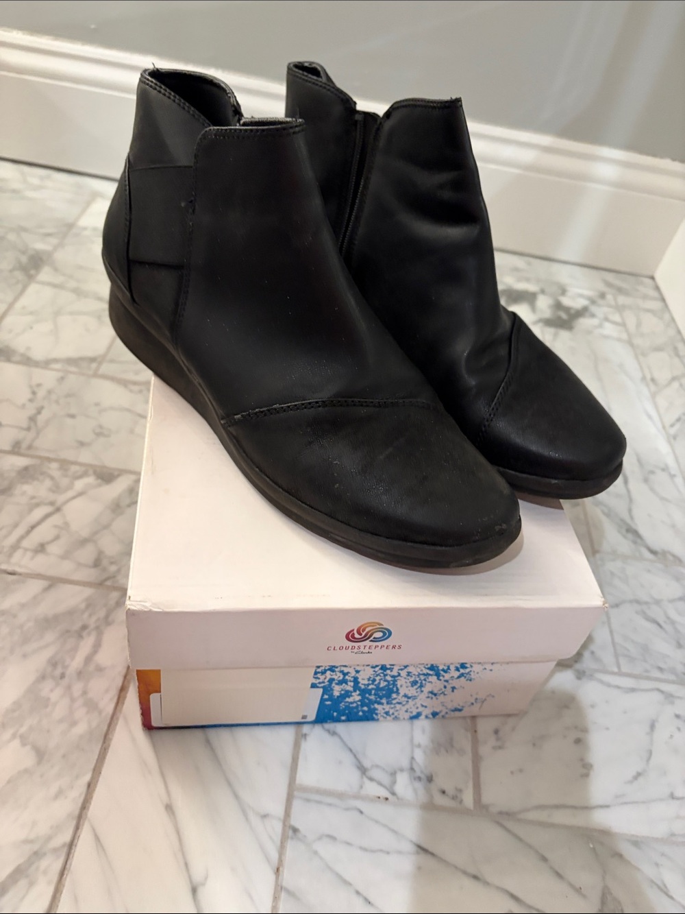 Clarks Black Leather Ankle Booties with Side Zip